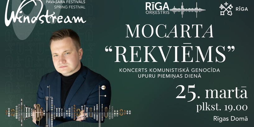 Orķestra “Rīga” koncerta afiša ar diriģentu Jurģi Cābuli