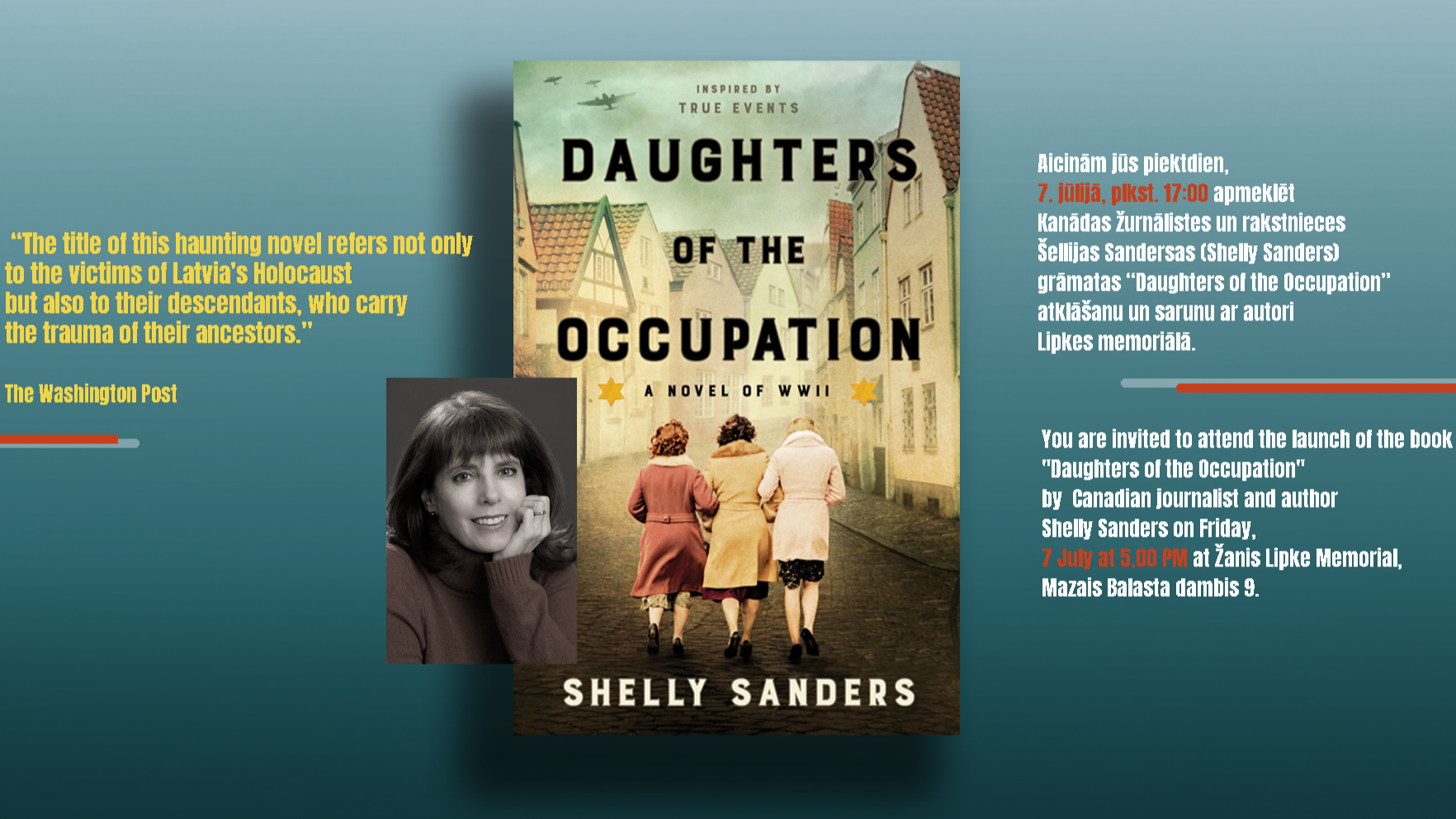 Lipkes memoriālā atklās kanādiešu autores Šelijas Sandersas grāmatu “Okupācijas meitas” par Latvijas ebreju dzimtas likteņiem